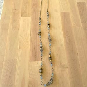 Loft Beaded long Fashion Statement Necklace in Silver and Blue